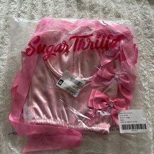 Sugar Thrillz Pink Artistic Dazzle Satin Bustier crop Top